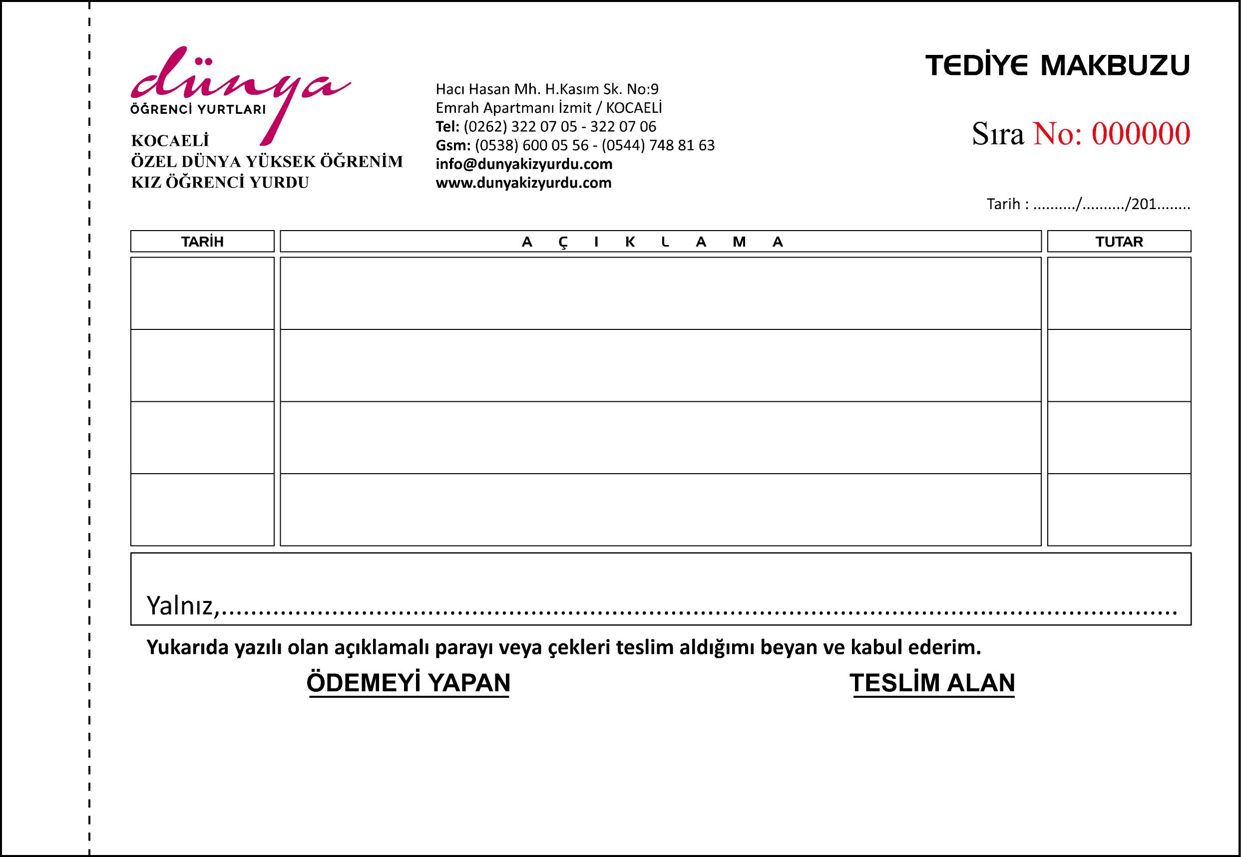 TEDİYE MAKBUZU